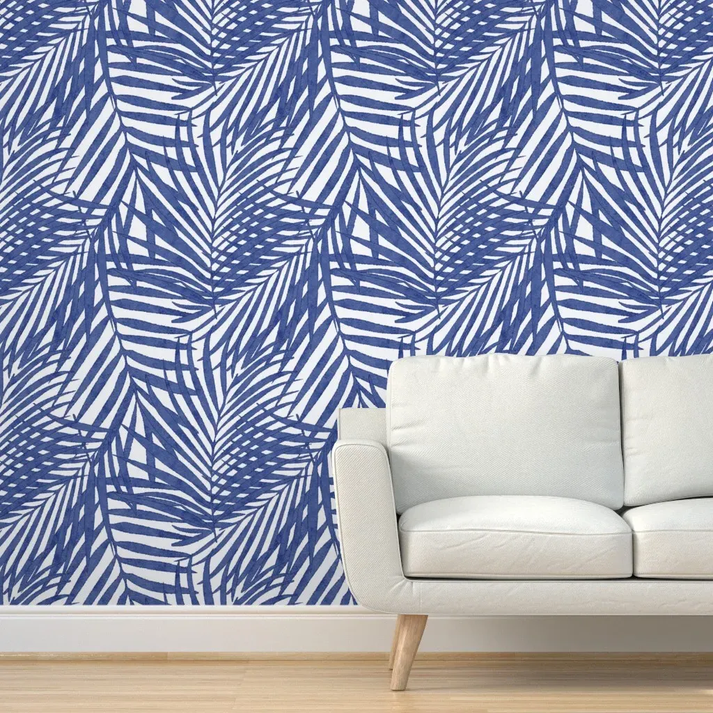 Cobalt Watercolor Fronds Peel and Stick Wallpaper - Indigo product