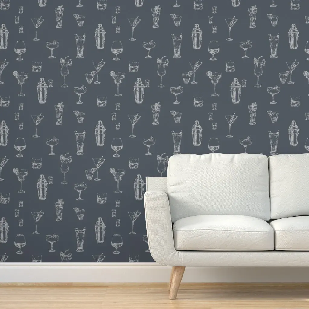 Cocktail Canvas Peel and Stick Wallpaper - Charcoal Black product