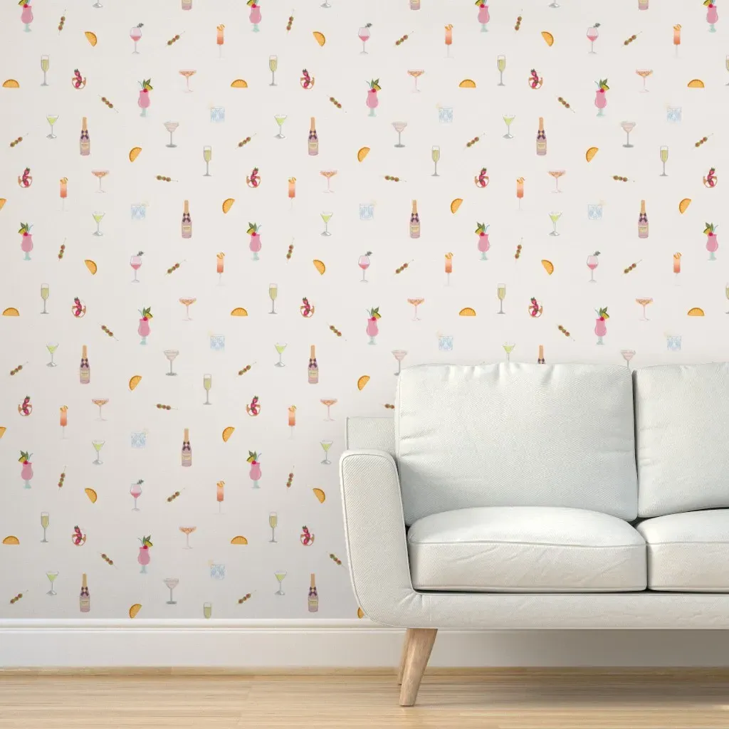 Cocktail Party Drinks Peel and Stick Wallpaper - Light Pink product