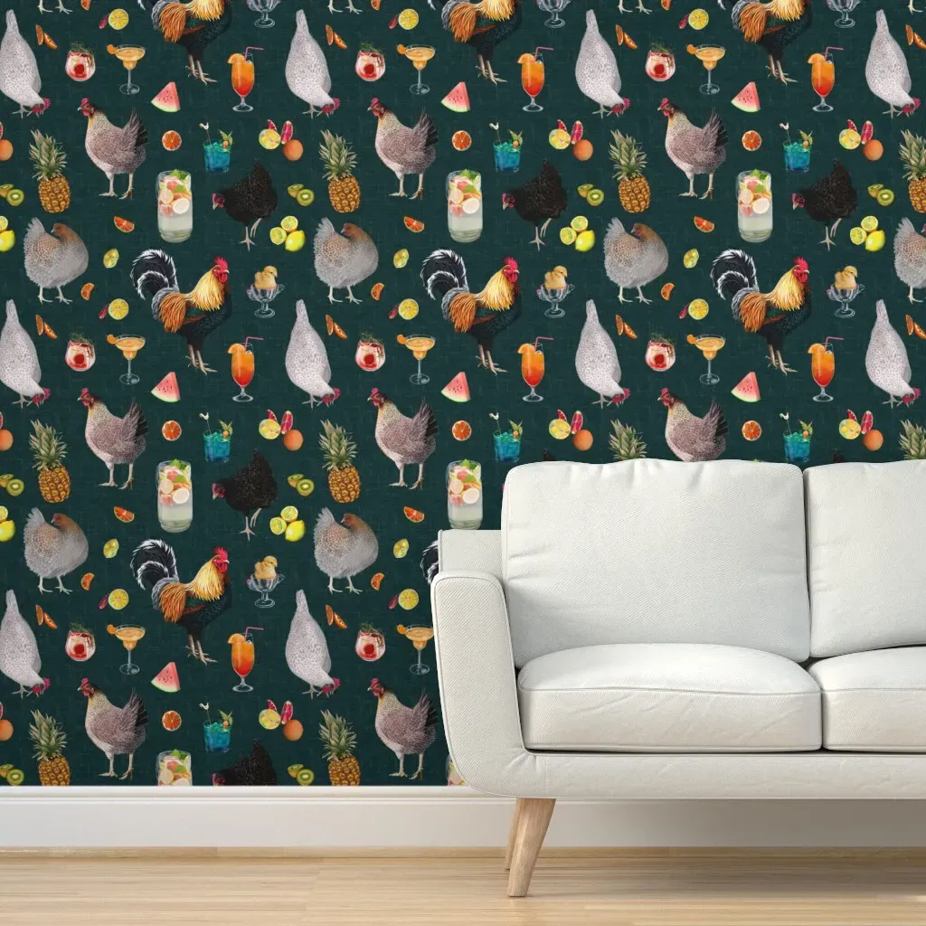 Cocktails With Chicken Peel and Stick Wallpaper - Teal product