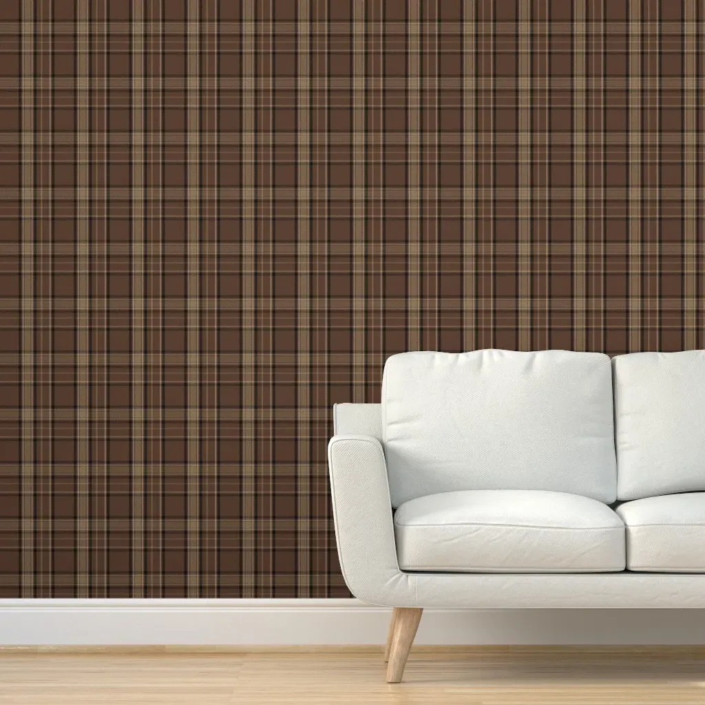 Coffee & Chocolate Plaid Tartan Peel and Stick Wallpaper - Dark Brown product