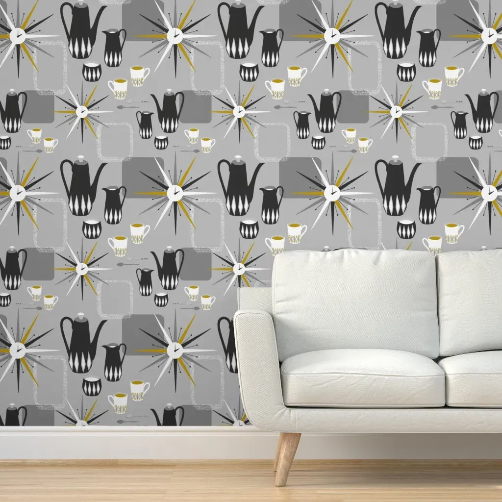 Coffee Time Peel and Stick Wallpaper - Gray, Black, White product