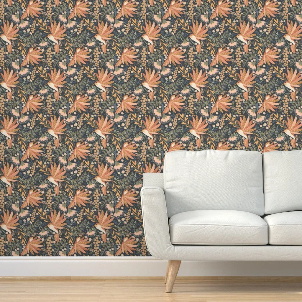 Colibri Birding Peel and Stick Wallpaper - Orange, Blue, Pink product