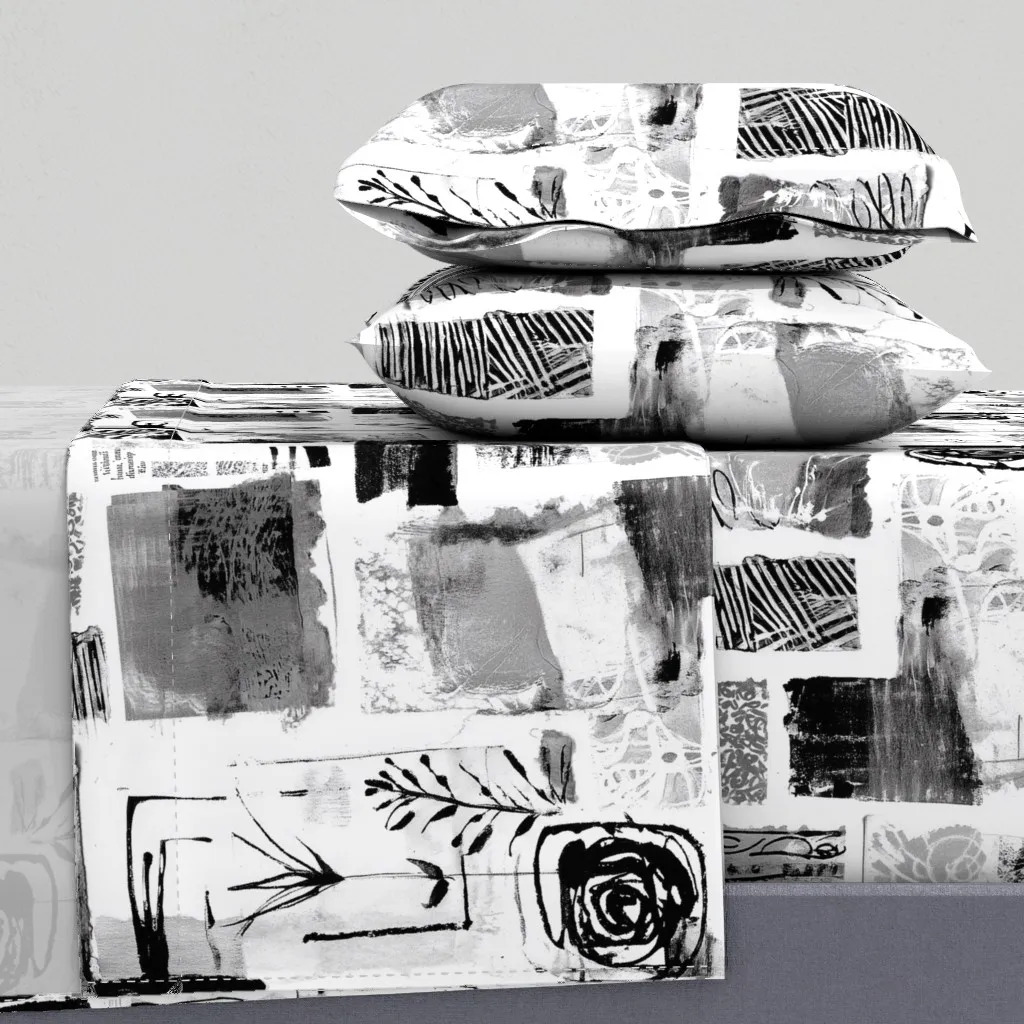 Collage Asemic Writing & Stamps King Sheet Set - Black product