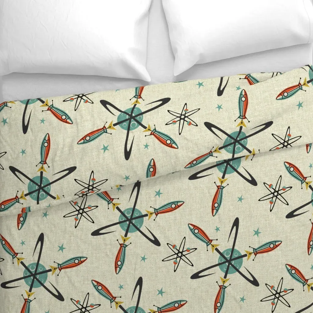 Color Block Atomic Rockets Duvet Cover - Teal alternate view