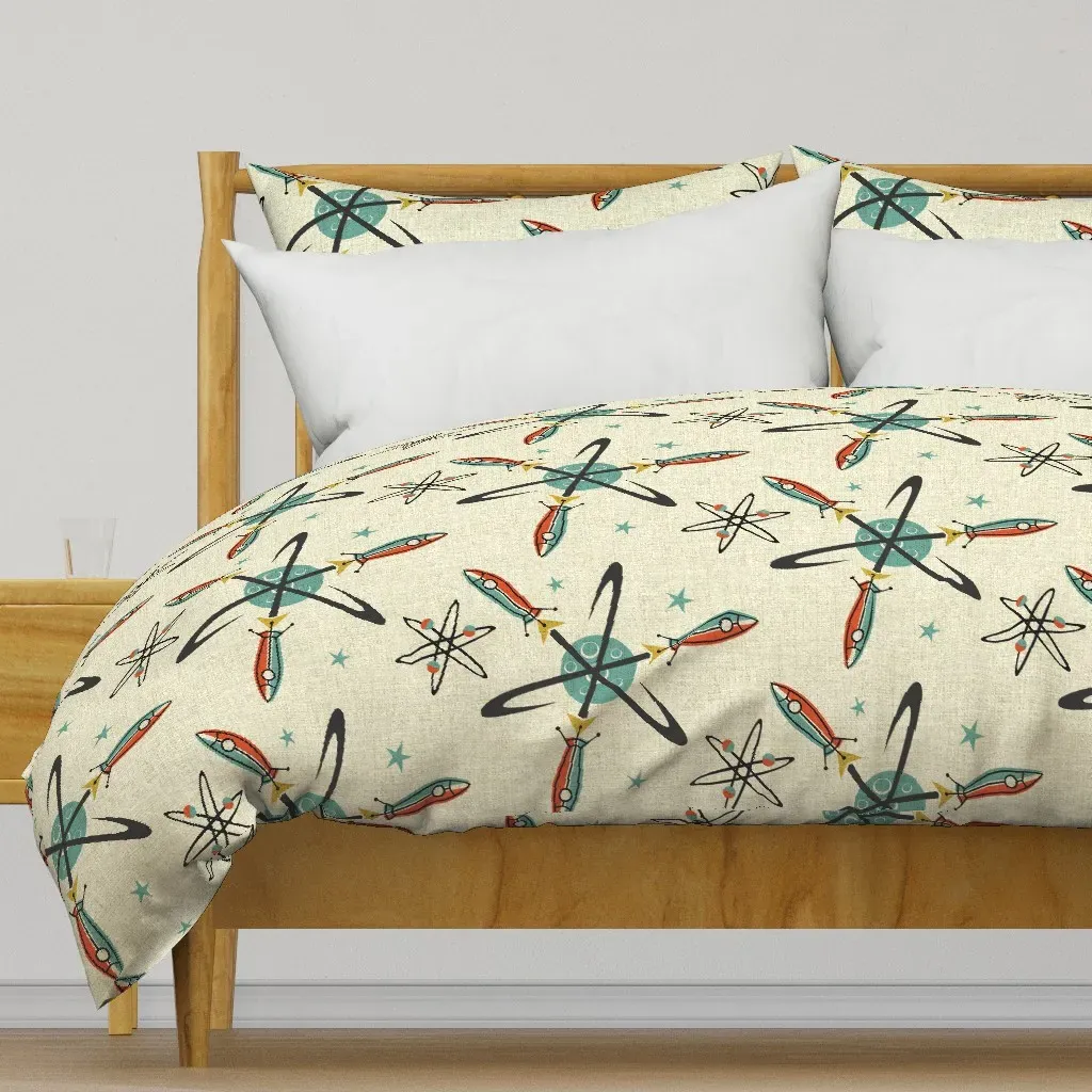 Color Block Atomic Rockets Duvet Cover - Teal product