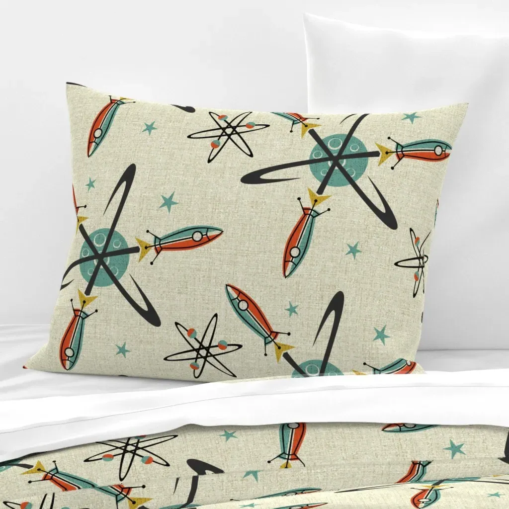 Color Block Atomic Rockets Standard Pillow Cover - Teal, Cotton Sateen product
