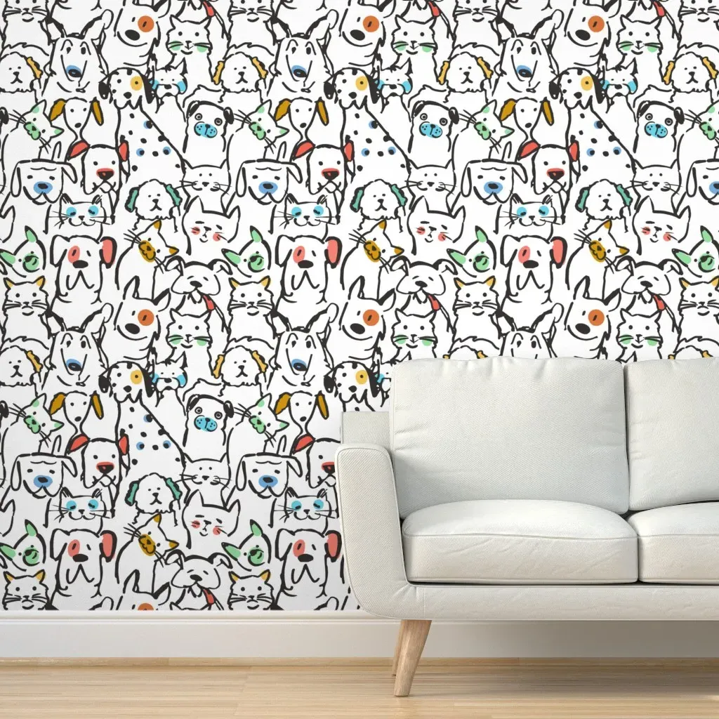 Color Pop Cats And Dogs Peel and Stick Wallpaper - Black product