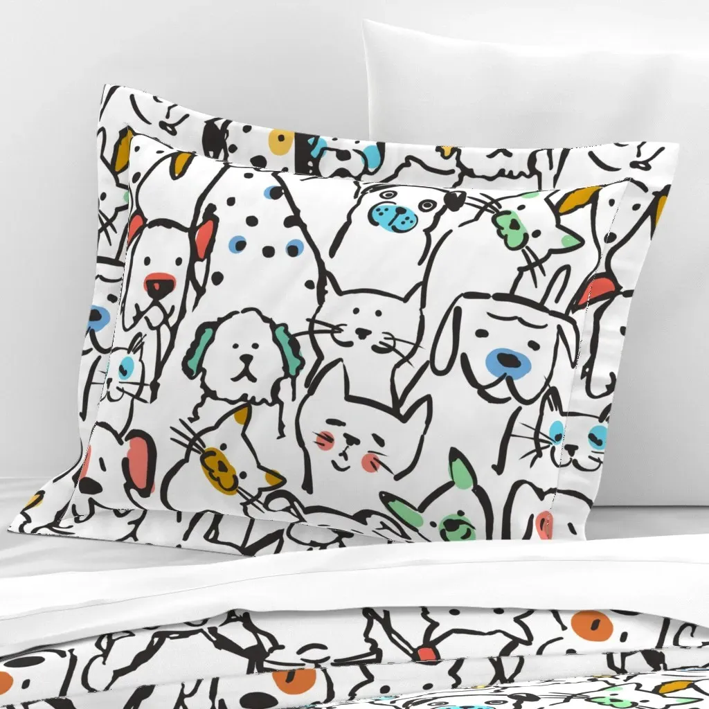 Color Pop Cats and Dogs Standard Flanged Pillow - Black, Cotton Sateen product