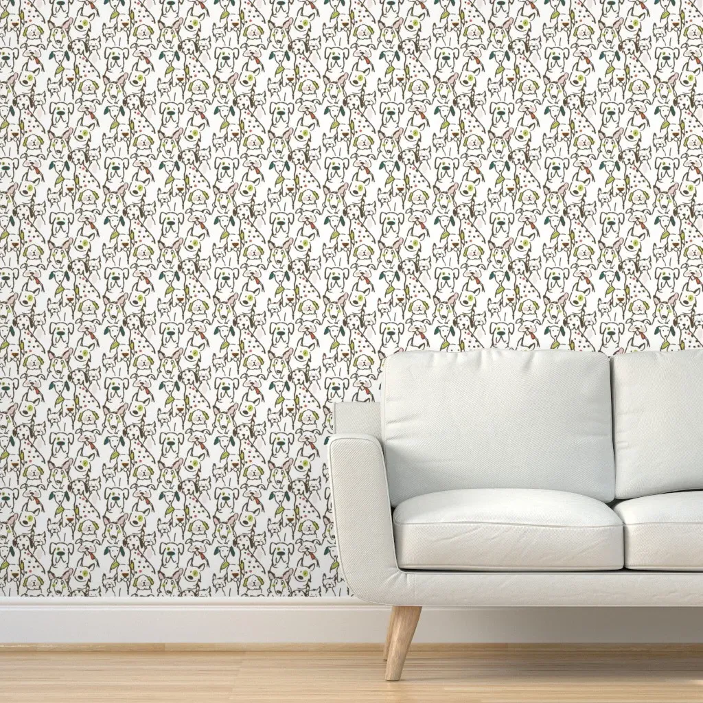 Color Pop Doodle Dogs 1950s Peel and Stick Wallpaper - Beige product