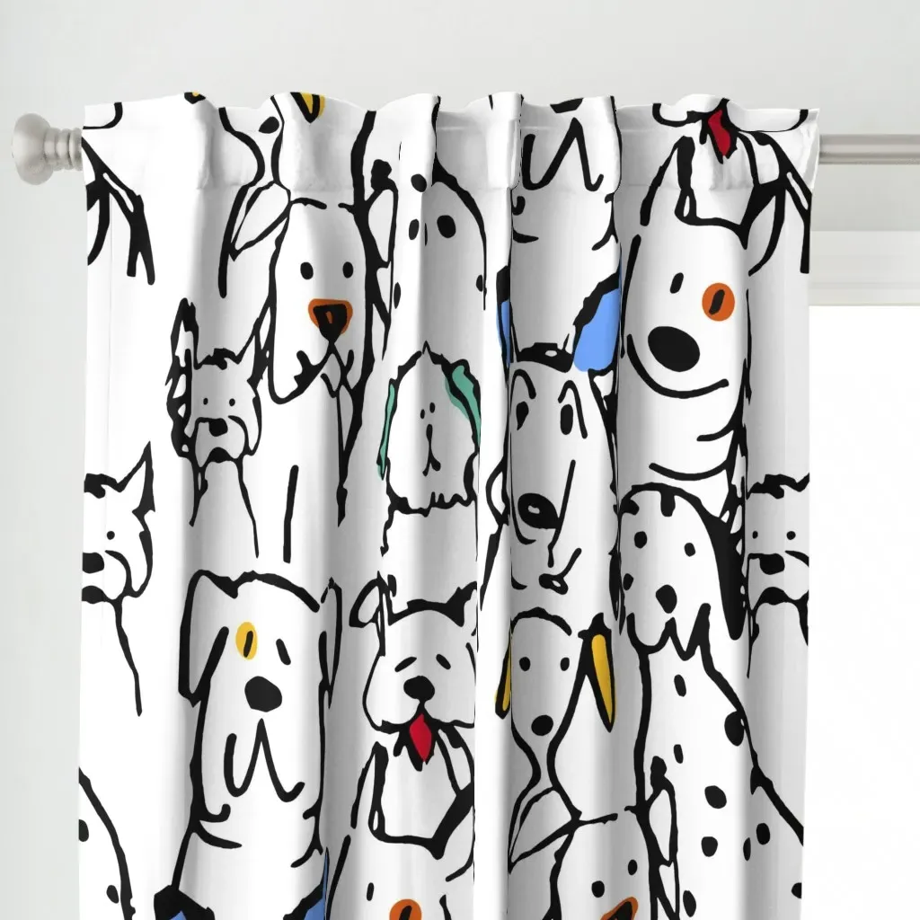 Color Pop Doodle Dogs Curtain Panel - Black alternate view