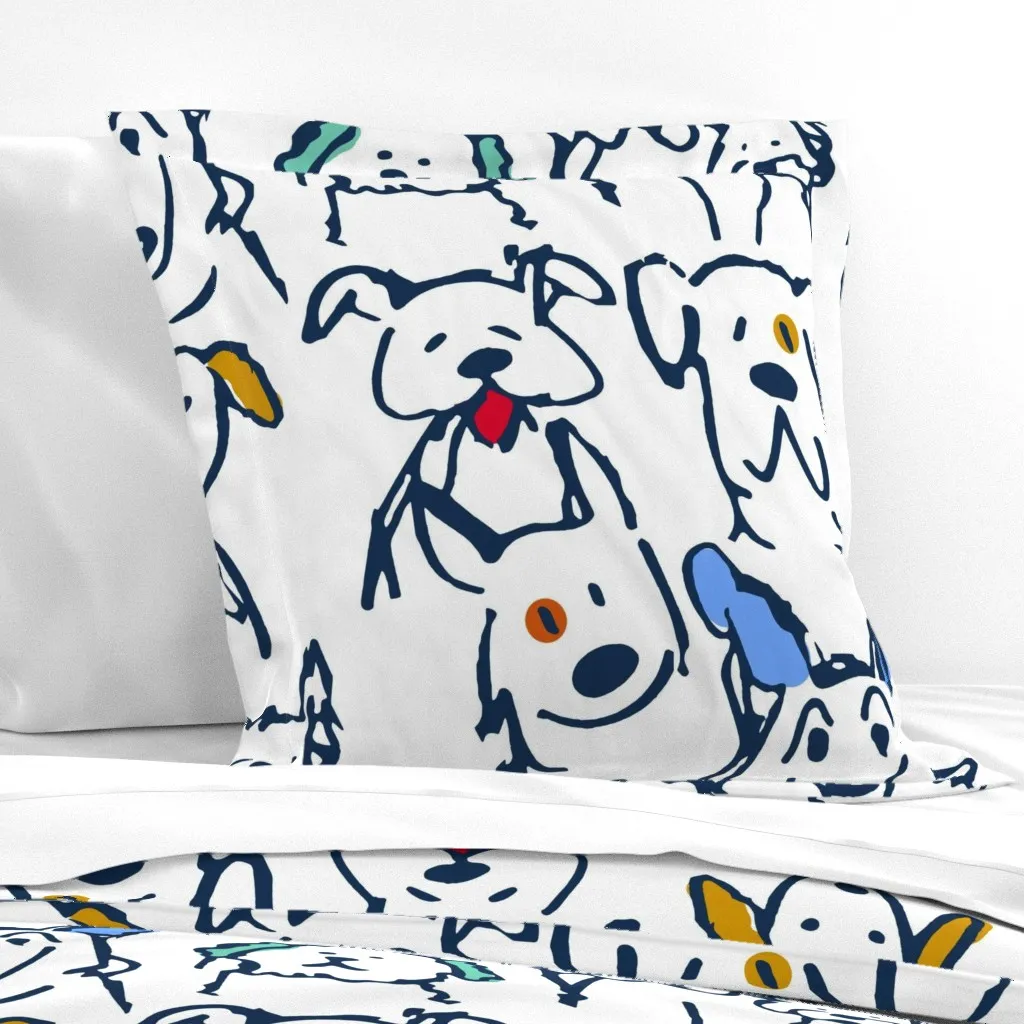 Color Pop Doodle Dogs Euro Pillow Sham - White product