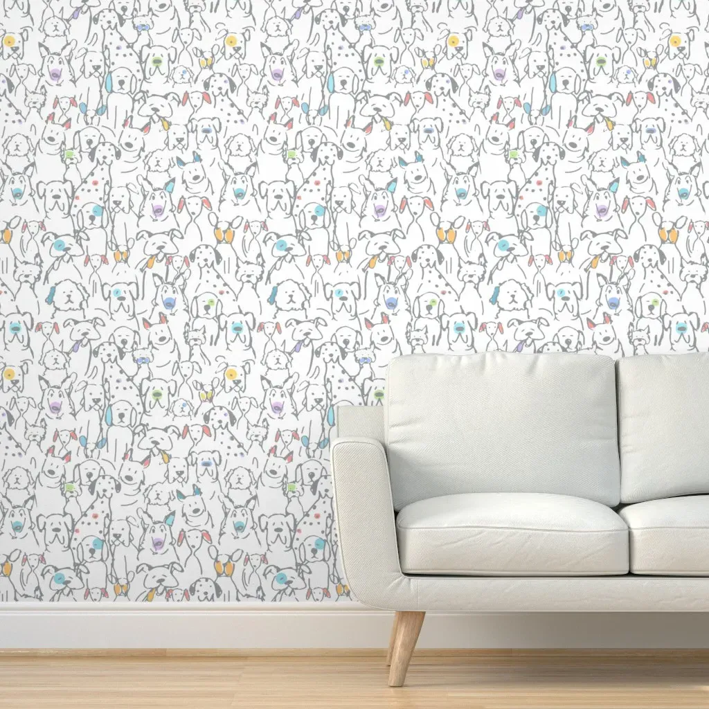 Color Pop Doodle Dogs Peel and Stick Wallpaper - Pastel Rainbow product
