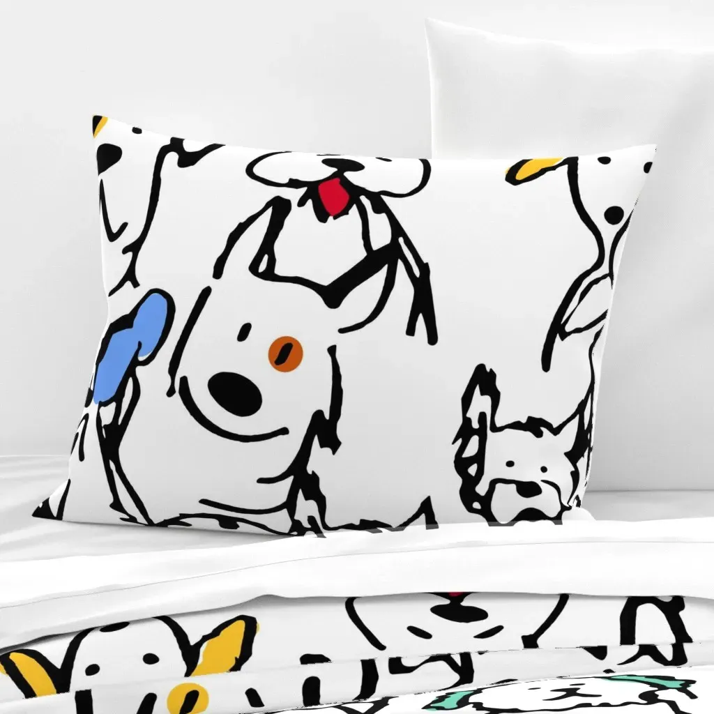 Color Pop Doodle Dogs Standard Knife Edge Pillow - Black, Cotton Sateen product