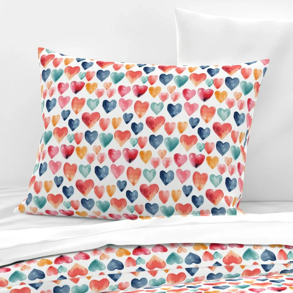 Colored Hearts Standard Pillow Cover - Pink, Cotton Sateen product