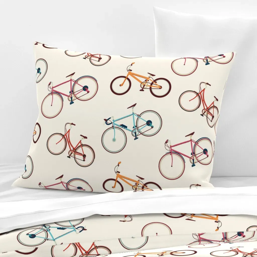 Colorful Bicycles Standard Knife Edge Cushion Cover - Off-White, Cotton Sateen product