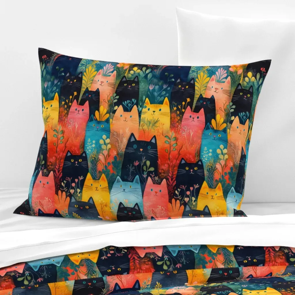 Colorful Cats Rainbow Garden Standard Cushion Cover - Orange, Cotton product