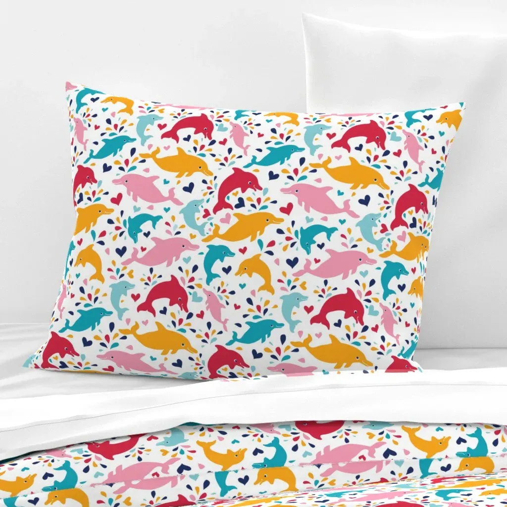 Colorful Dolphins Pattern Standard Knife Edge Cushion - Pink, Cotton Sateen product