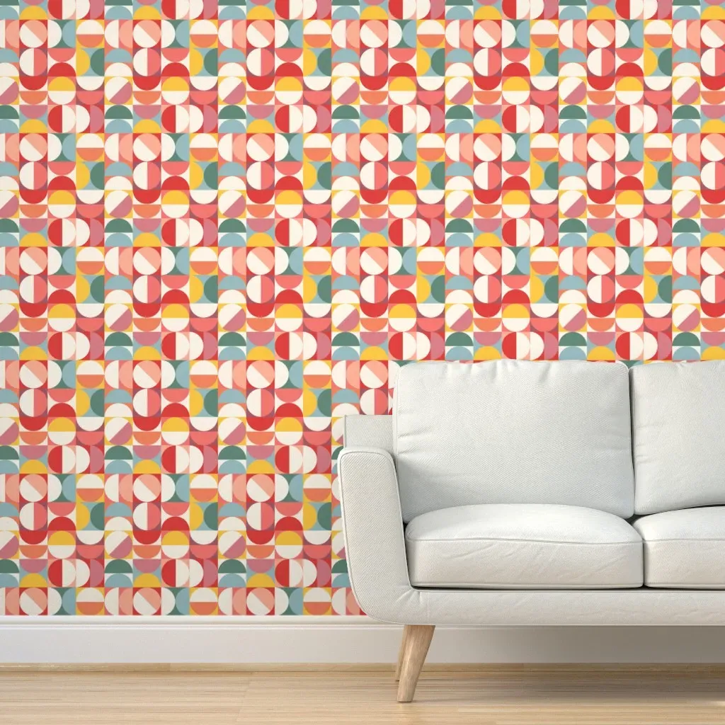 Colorful Geometric Circles Peel and Stick Wallpaper - Blush product