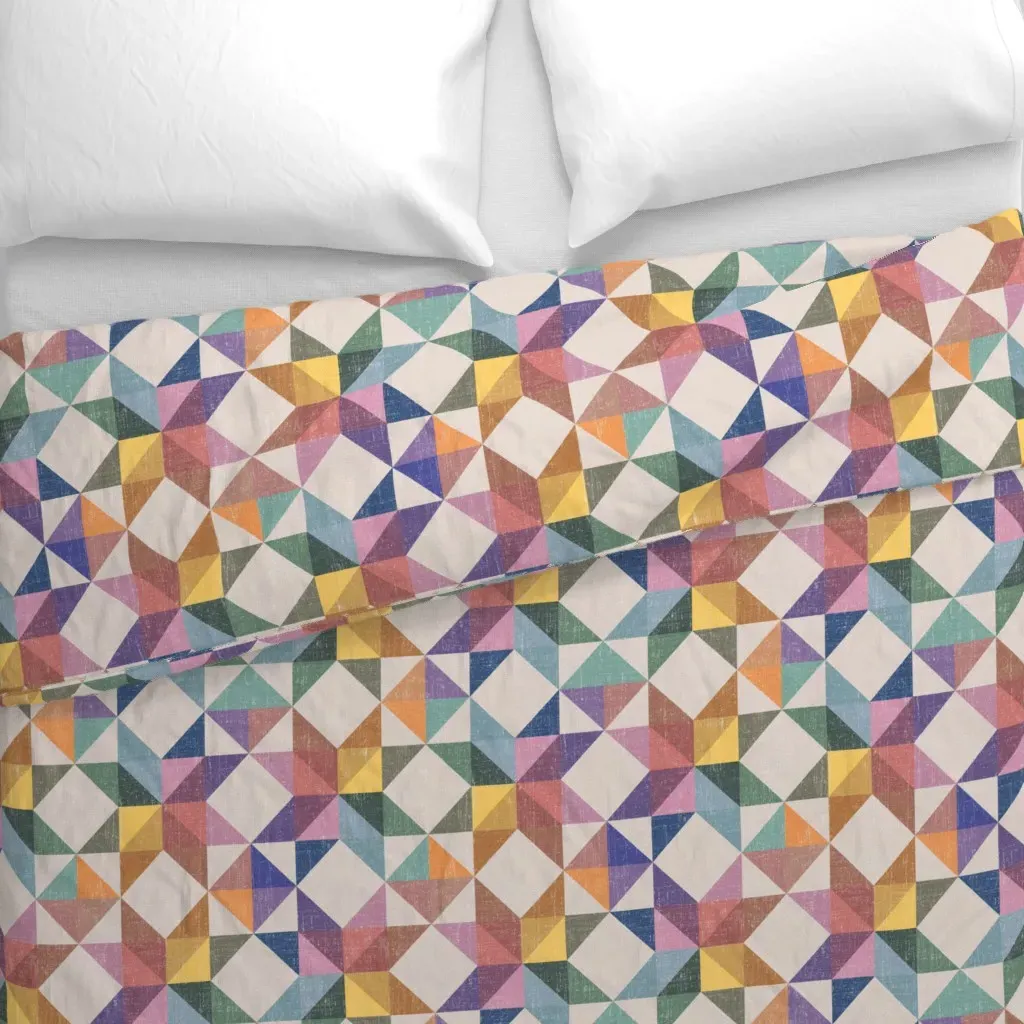 Colorful Geometric Sawtooth Duvet Cover - Beige alternate view
