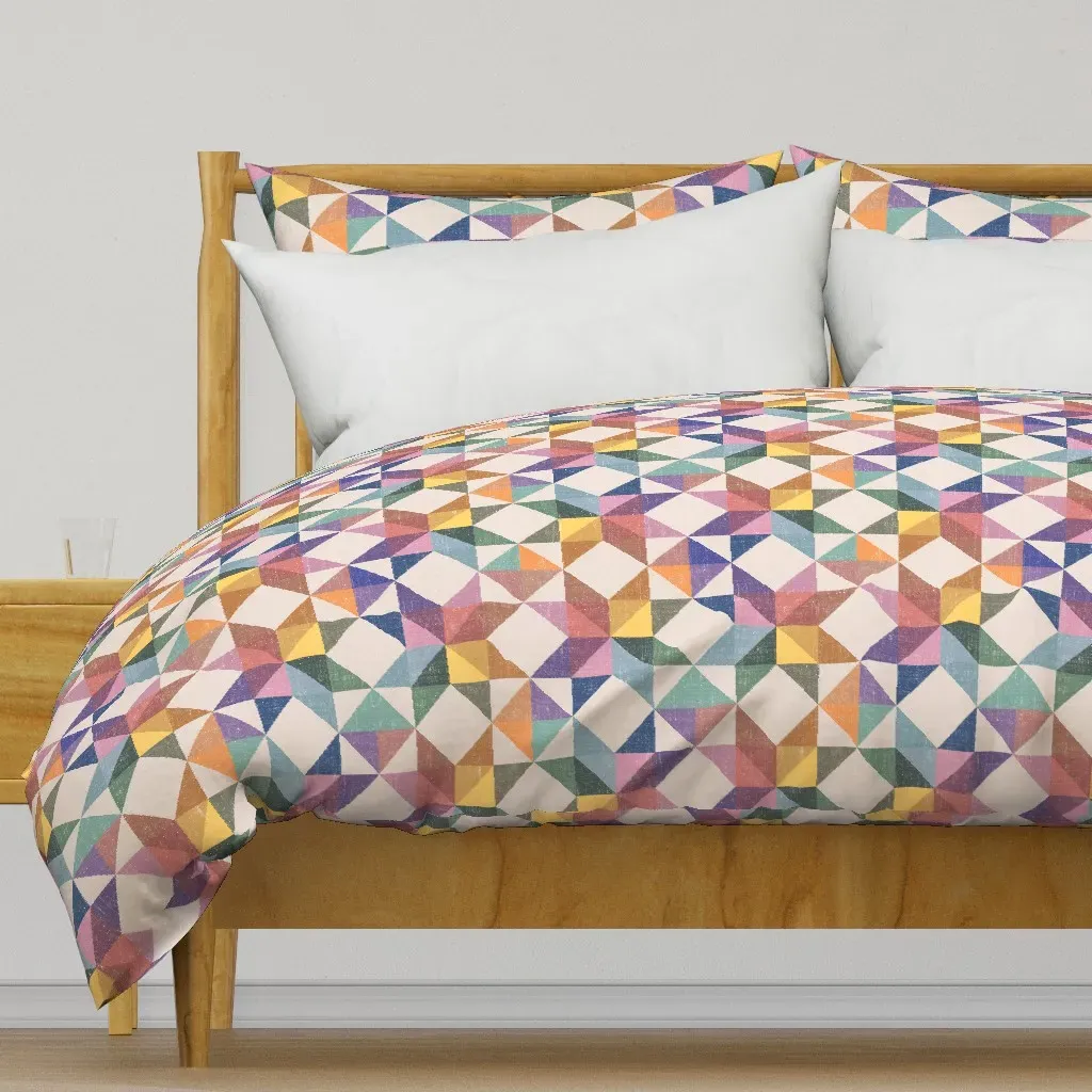 Colorful Geometric Sawtooth Duvet Cover - Beige product
