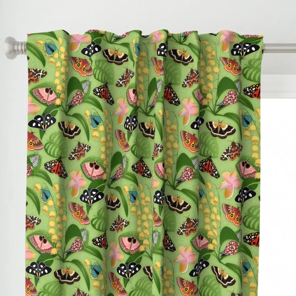 Colorful Moths and Flora Curtain Panel - Green alternate view