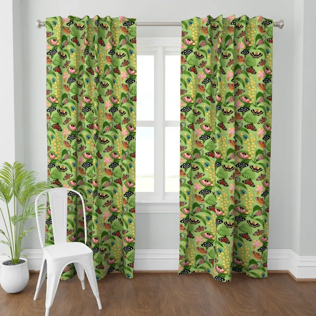 Colorful Moths and Flora Curtain Panel - Green product