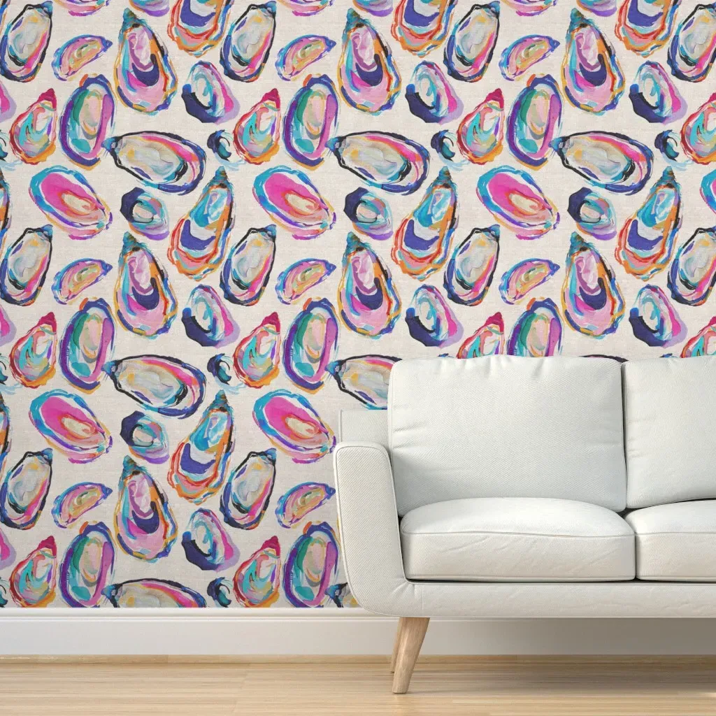 Colorful Oyster Shell Coastal Pattern Peel and Stick Wallpaper - Blue product