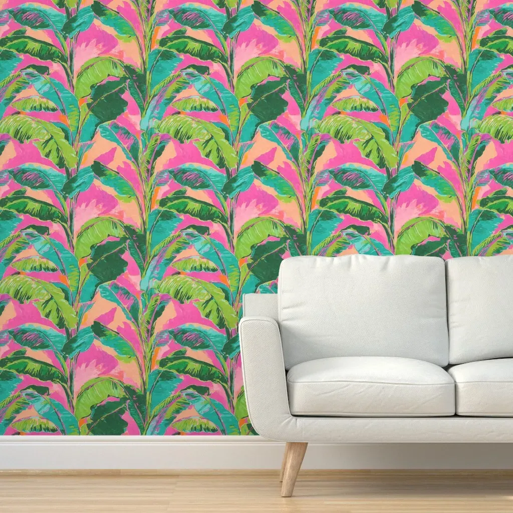 Colorful Painted Palm Leaves Peel and Stick Wallpaper - Green product