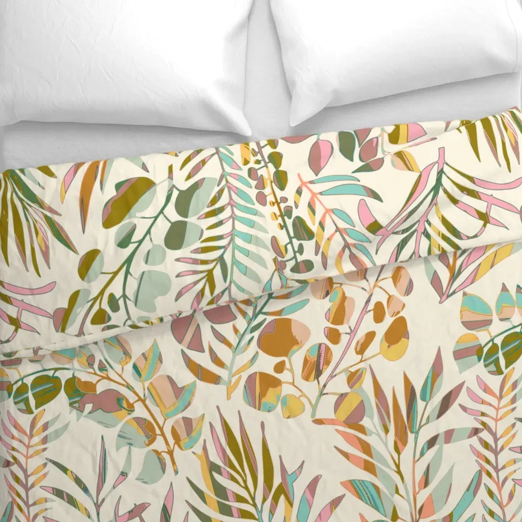 Colorful Palm Leaves Earthy Duvet Cover - Beige alternate view