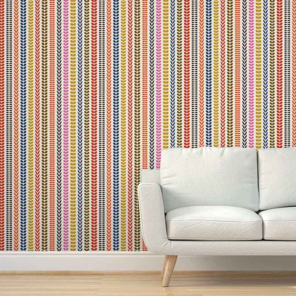 Colorful Scandi Vines Peel and Stick Wallpaper - Pink, Beige product