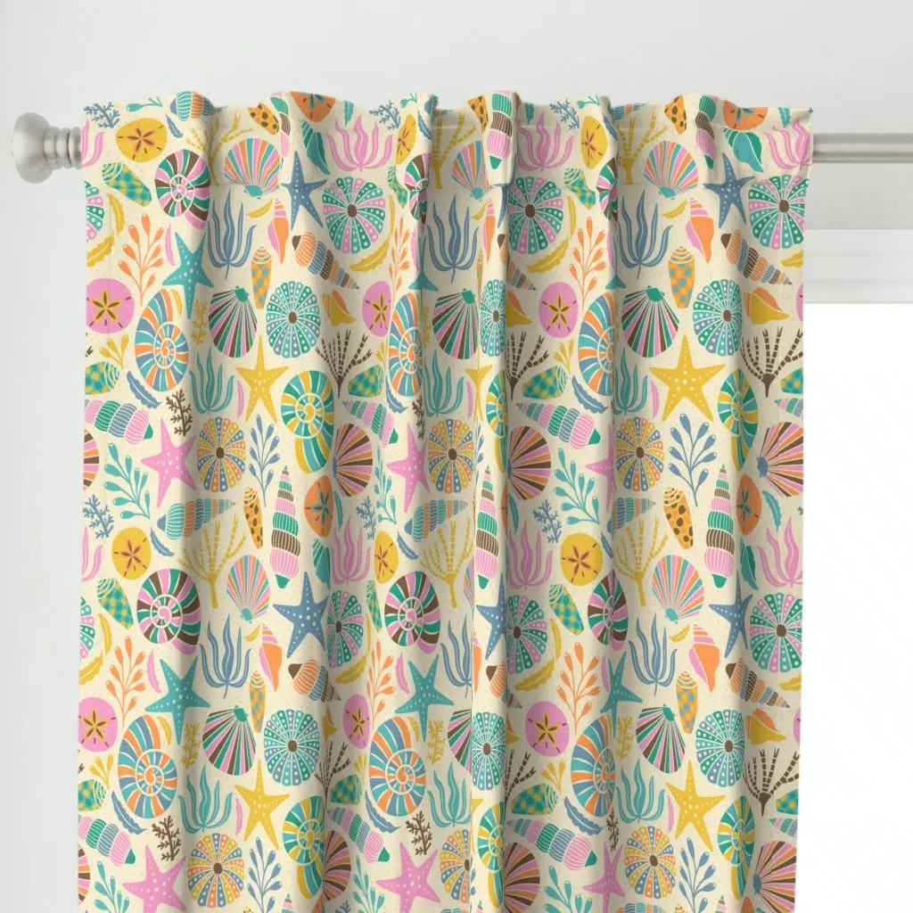 Colorful Seashells Curtain Panel - Pastel Yellow alternate view