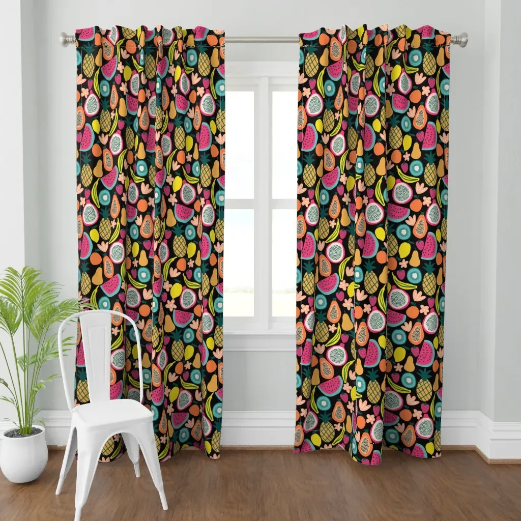Colorful Tropical Fruits Curtain Panel - Pink product