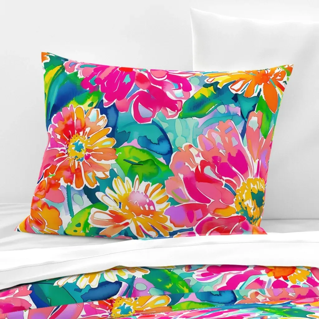 Colorful Zinnias Standard Knife Edge Cushion Cover - Pink, Cotton Sateen product