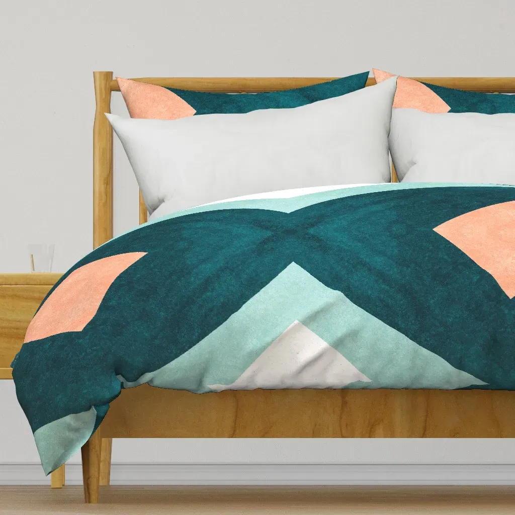 Colour Block Diamonds Forest Duvet Cover - Teal product