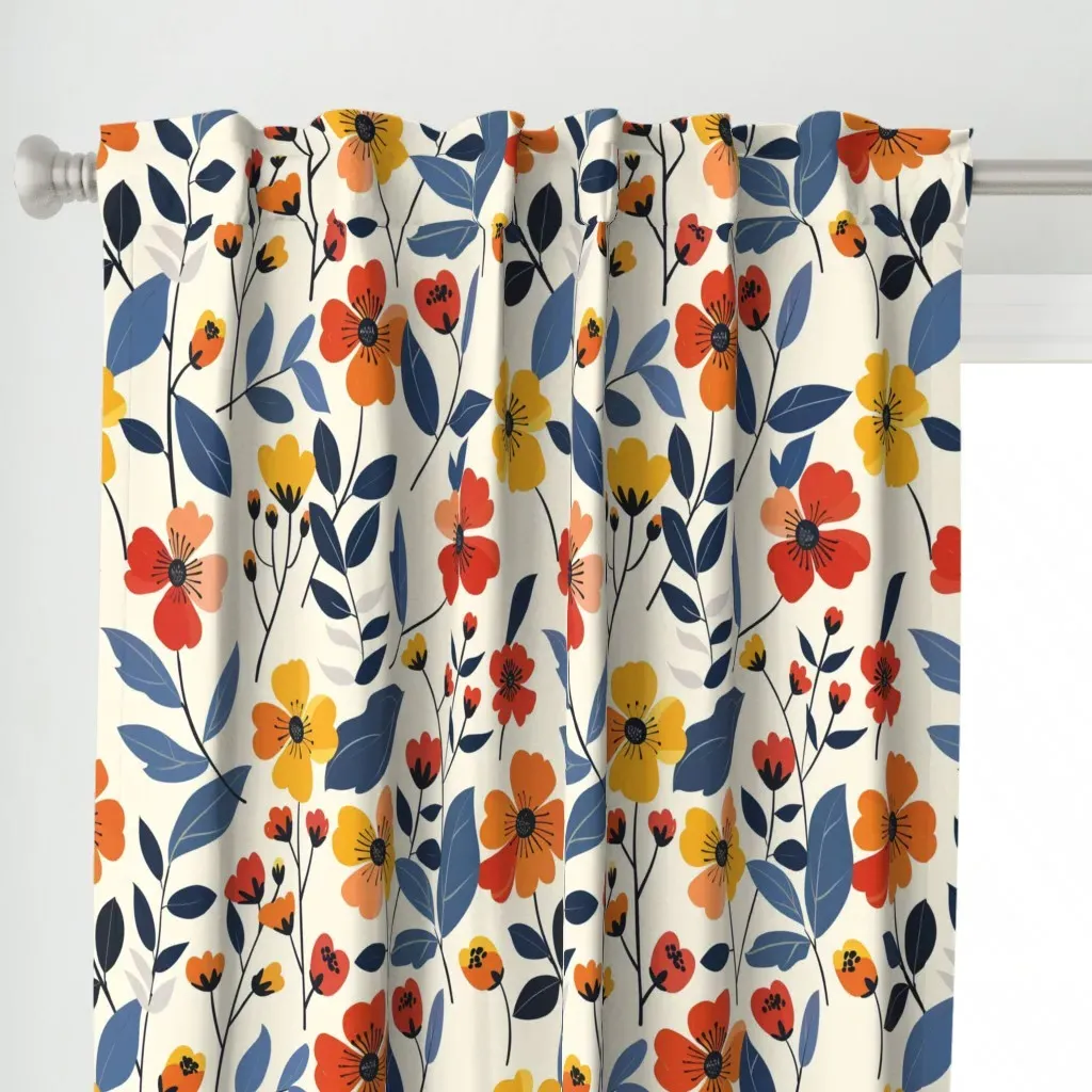 Colourful Flowers 4-Panel Curtain - Orange alternate view