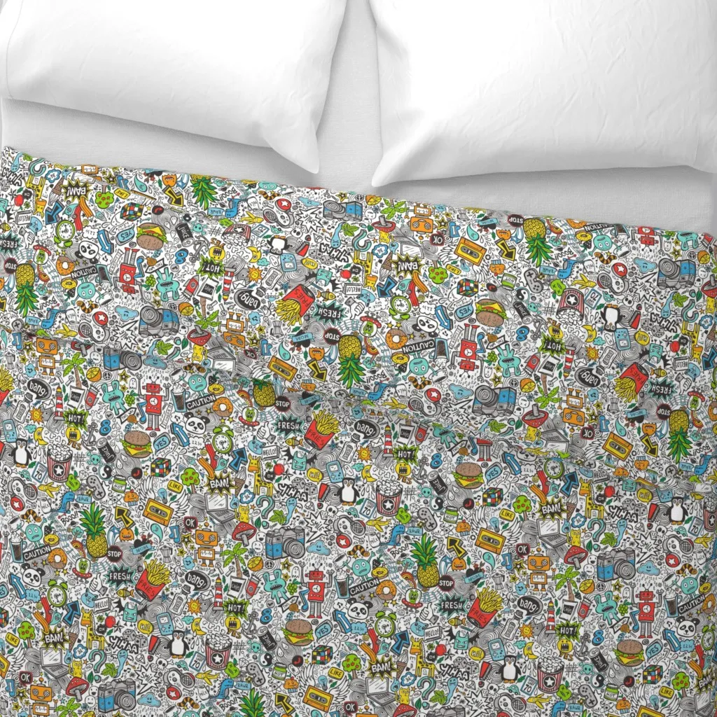 Comic Pop Art Doodle Duvet Cover - Black alternate view