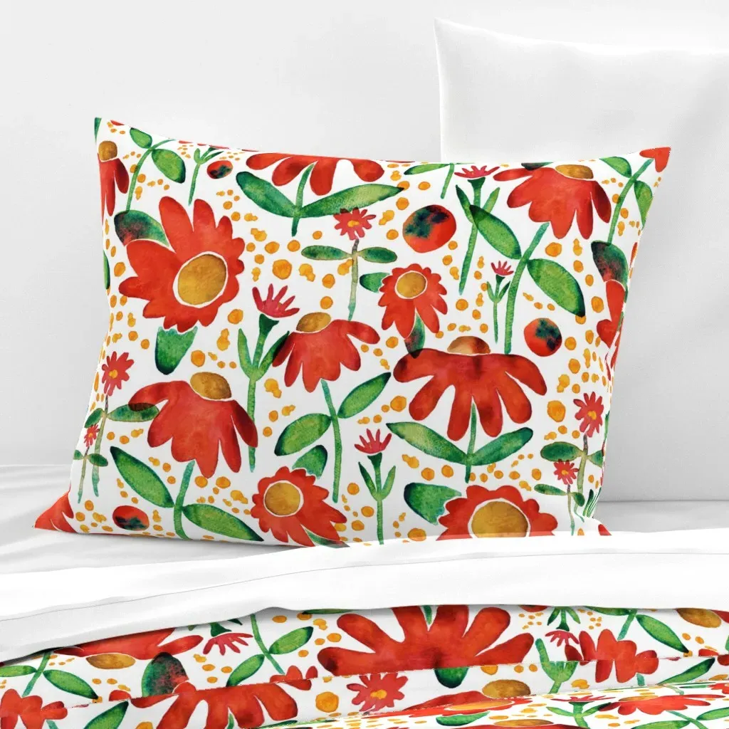 Cone Flowers Standard Knife Edge Cushion Cover - Red, Cotton product
