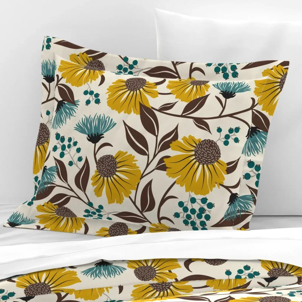 Coneflowers Wildflower Floral Standard Flanged Pillow Sham - Yellow, Cotton Sateen product