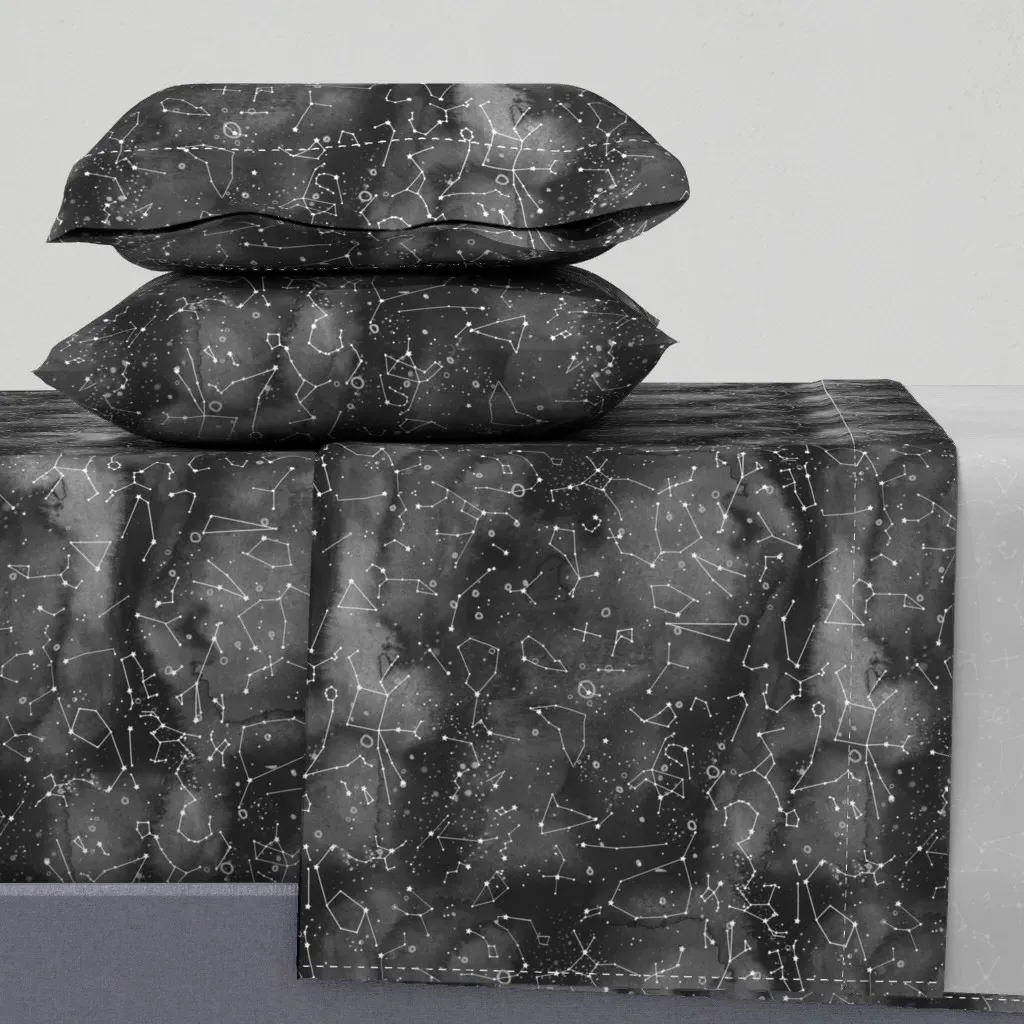 Constellations Black Watercolour Queen Sheet Set - White product