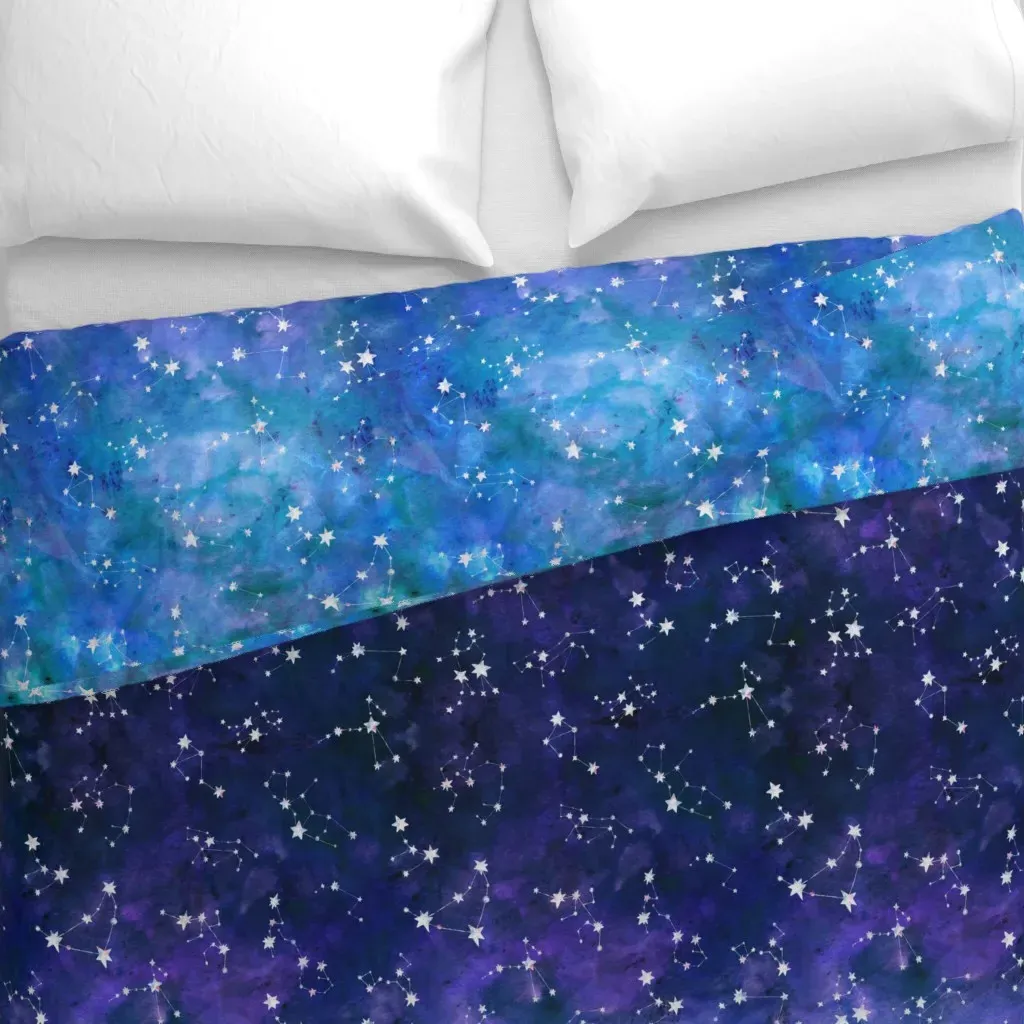 Constellations On Purple Duvet Cover - Dark Blue alternate view