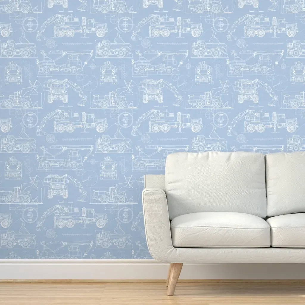 Construction Trucks Blueprint Peel and Stick Wallpaper - White, Linen product