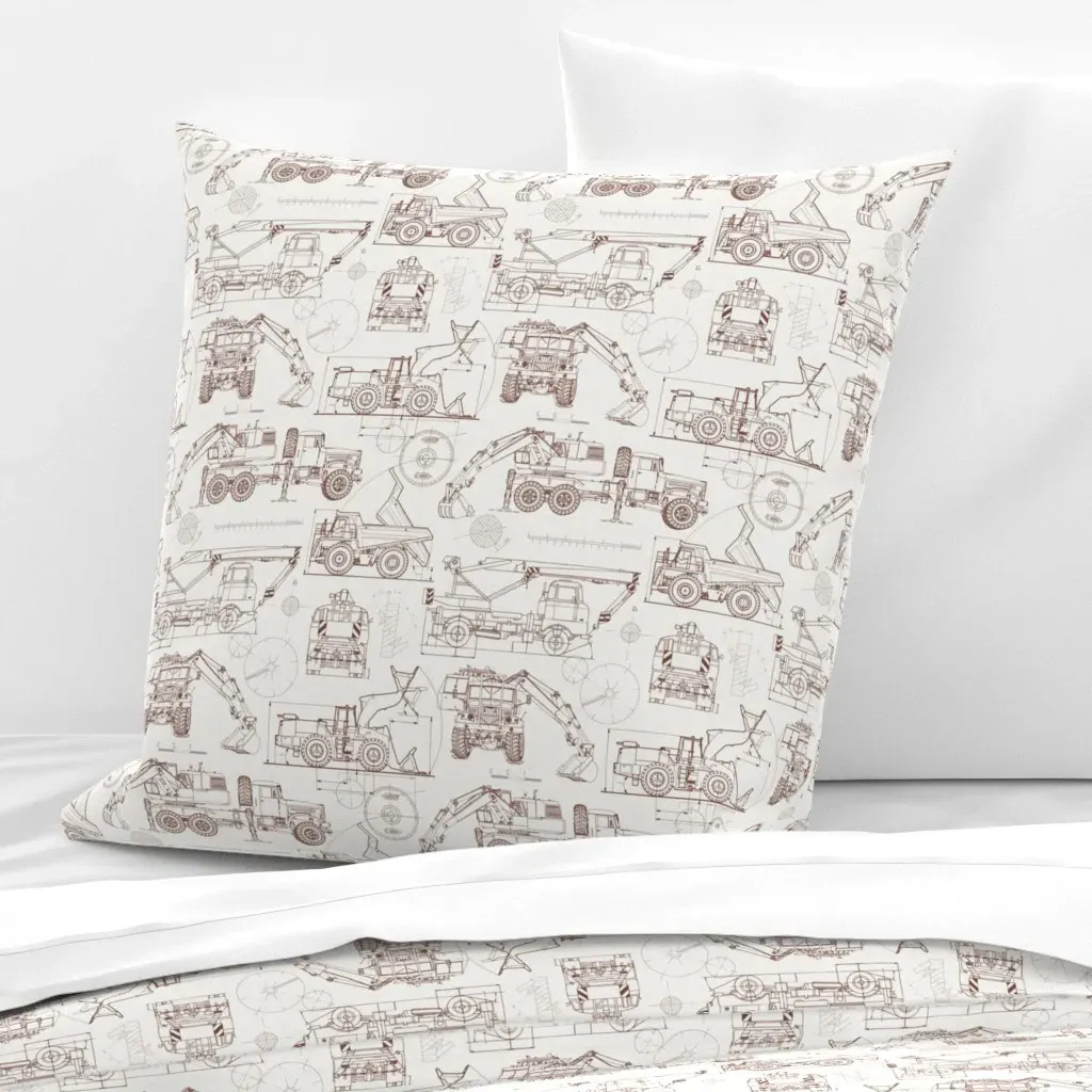 Construction Trucks Euro Pillow Sham - Blue, Linen product
