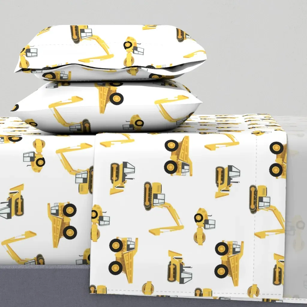 Construction Trucks Queen Sheet Set - Yellow product