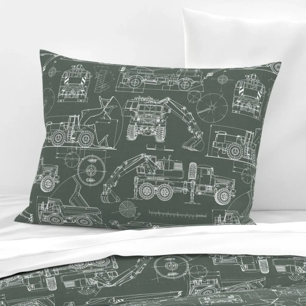 Construction Trucks Standard Knife Edge Cushion Cover - Blue, Linen product