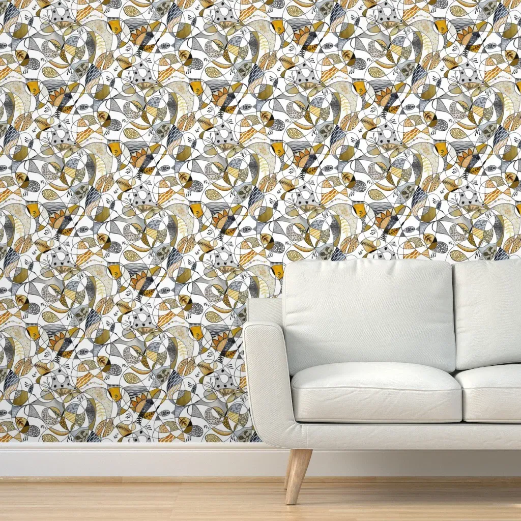 Continuous Line Peel and Stick Wallpaper - Grey, Yellow product