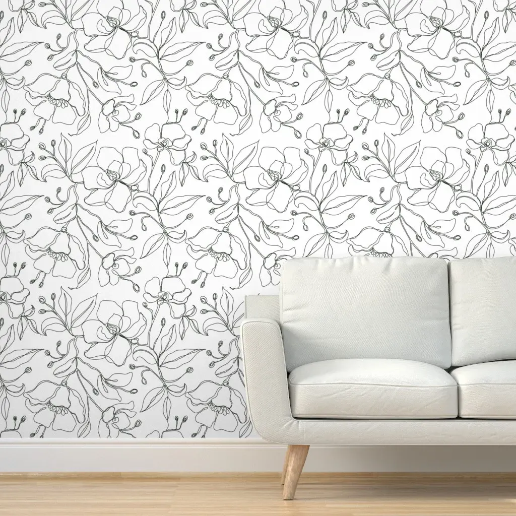 Continuous Line Poppy Flower Peel and Stick Wallpaper - Black product