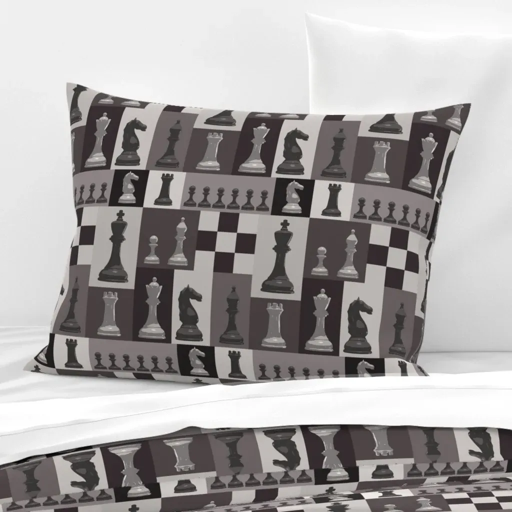 Conversational Chess Board Cotton Sateen Cushion - Dark Gray product
