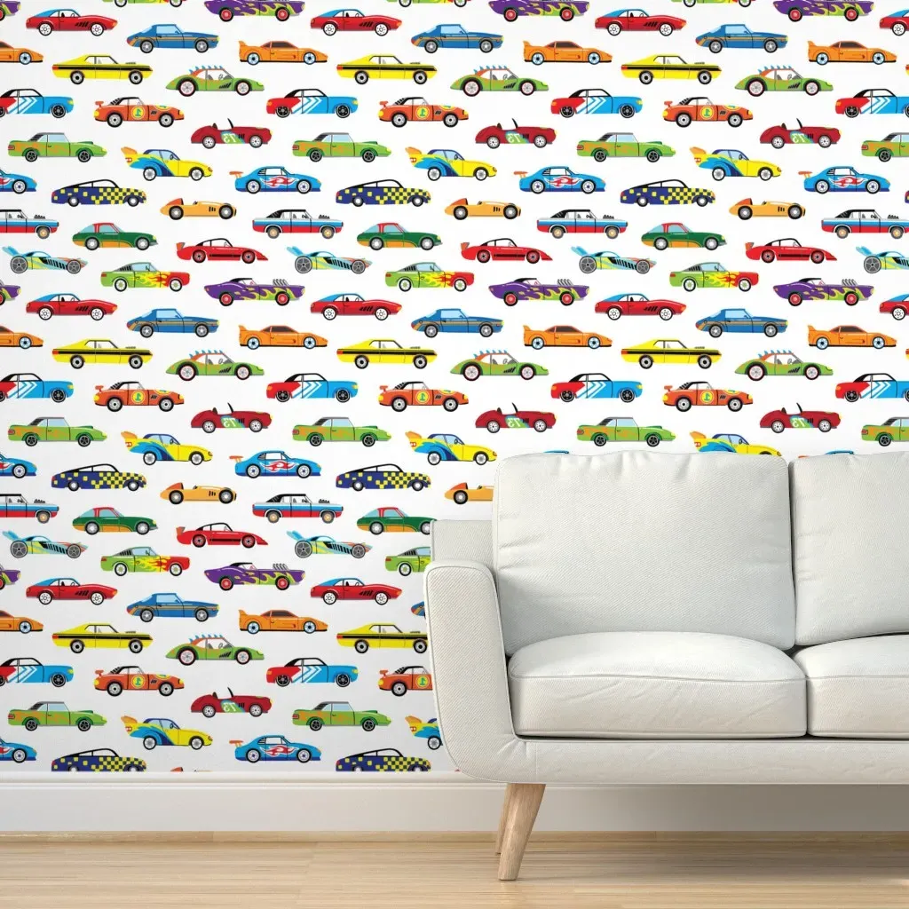 Cool Cars Pattern Peel and Stick Wallpaper - Red product
