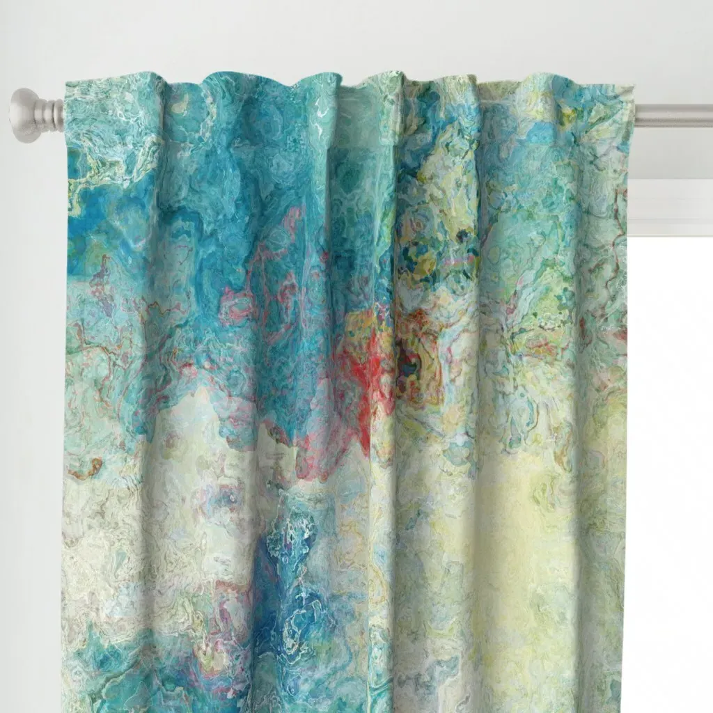 Cool Cucumber Abstract Curtain Panel - Teal alternate view